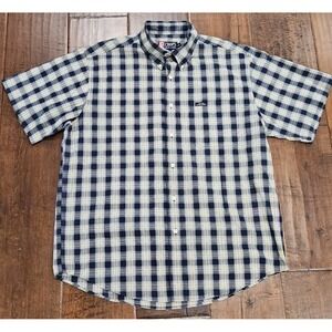 Vintage Chaps Ralph Lauren Shirt Mens L Black & Yellow Plaid Short SLV Button